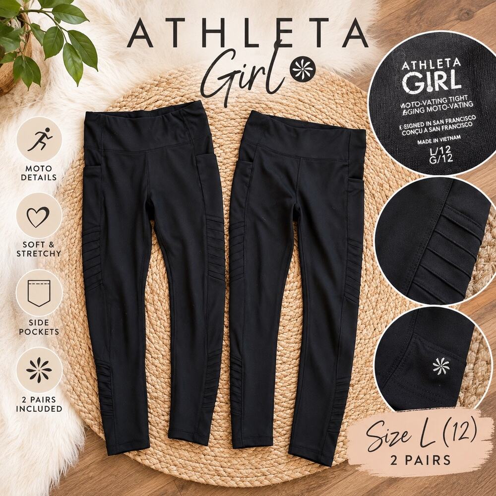 Athleta Girl Moto-Vating Leggings Bundle 2 Pairs Black Size L 12